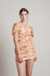 April Coral Floral Ruched Chiffon Bodycon Dress