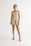 Go For It Cream Textured Ruched Romper