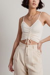 Just Relax Cream Ribbed Ruched Crop Tank