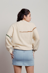 Rising Sun Cream Multi Crewneck Pullover Sweater 