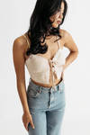 Right Over Here Cream Lace Front Tie Crop Top
