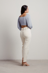 Move On Dusty Blue Tie Front Crop Top