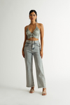 All Tied Up Dusty Sage Ribbed Halter Keyhole Crop Tank Top
