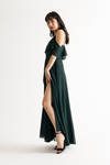 Charlene Emerald Off Shoulder Flutter Slit Maxi Dress