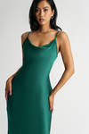 Kelsea Emerald Satin Cowl Neck Midi Slip Dress