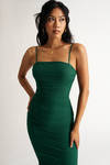 Rosie Emerald Mesh Ruched Side Slit Bodycon Midi Dress