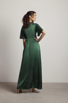 The Joy Of It Emerald Satin Twist High-Low Maxi Dress