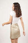 One Of A Kind Gold Satin Slit Mini Skirt