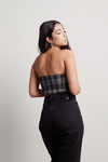 Dionne Green Plaid Strapless Zip Up Tube Crop Top
