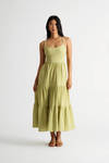 Nicole Green Back Lace-Up Textured Cotton Maxi Dress