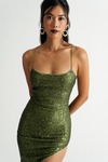 Work Things Out Green Sequin Lace-Up Slit Bodycon Dress