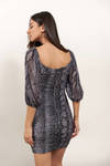 First Hiss Grey Snake Print Ruched Bodycon Dress