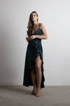 Alisa Hunter Green Asymmetrical Ruffled Maxi Dress