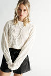 Cora Ivory Boxy Cable Knit Pullover Sweater