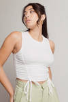 Get Outta Here Ivory Ribbed Double Ruched Crop Tank Top