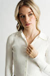 Time Off Ivory Ribbed Collared Sweater Top