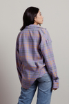 Chiibs Lavender Plaid Flannel Pocket Button Up Shacket