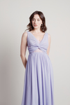 Natasha Lavender Lace Chiffon Knotted Slit Maxi Dress