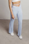 Snazzer Light Blue Front Ruched Waist Tie Pants