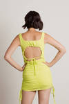 Party With Us Lime Green Ruched Back Cutout Bodycon Mini Dress