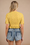 Mimo Marigold Ruched Sleeve Button Front Crop Top