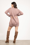Never Forget You Mauve Lace Up Sweater Dress