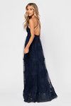 Analise Navy Plunging Floral Maxi Dress