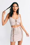 Out Of Your League Nude Lace Up Bodycon Dress