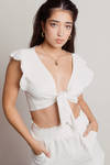 Anette The Twin Off White Ruffle Crop Top and Shorts Set