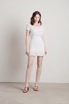 Hours Later Off White Smocked Swiss Dot Bodycon Mini Dress