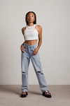 Step Up Off White Ribbed Halter Cutout Crop Top