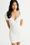 Umi Off White Sweetheart Puff Sleeve Bodycon Mini Dress