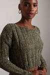 Lillie Olive Chenille Knit Crop Sweater