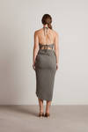 No Shame Olive Halter Crop Top And Drawstring Midi Skirt