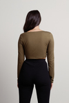 Target Practice Olive O-Tunnel Drawstring Crop Top