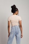 Quinn Peach-Orchid Colorblocked Exposed Stitch Crop Top