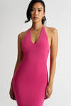 Come Find Me Pink Halter Knitted Bodycon Maxi Dress