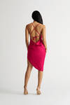 Hibiscus Pink Cowl Neck Asymmetrical Midi Dress
