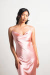 Meet You There Pink Satin Open Back Midi Dress