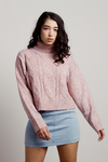 Extra Passion Marbled Cable Knit Turtleneck Crop Sweater