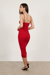Don't Commit Red Twist Front Midi Dress
