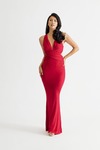 Glam Nights Red Ruched Mermaid Maxi Dress