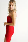 Keep It Up Red Ruched Slit Bodycon Dress