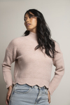 Extra Passion Rose Ribbed Mock Neck Scallop Hem Sweater