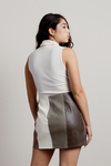 Natalina Sage Multi Colorblock Slit Faux Leather Mini Skirt