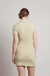 Saturn Sage Collared Ruched Button Ribbed Bodycon Dress