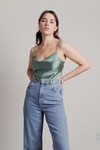 See The Future Sage Satin Cowl Neck Scarf Crop Top