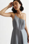 Elisa Slate One Shoulder Satin Maxi Dress