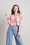 Paint By Flowers Strawberry Pink Floral Print Crop Cardigan