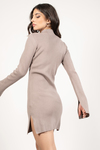 On Your Side Taupe Slit Sweater Dress
